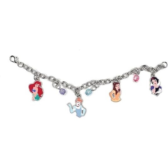Disney Princess Charm Bracelet With Ariel Cinderella Belle & Snow White Charms - Picture 1 of 2